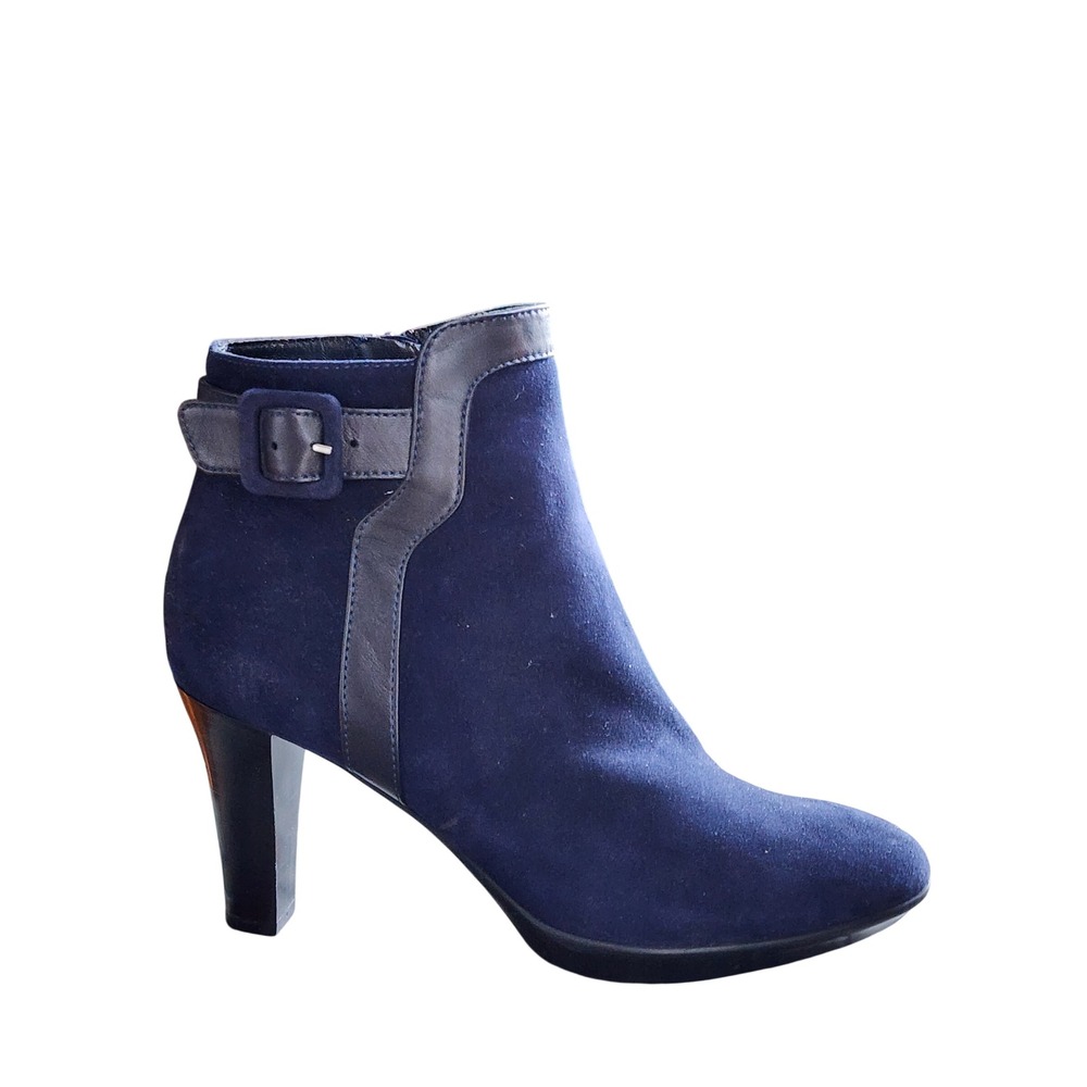 Aquatalia Marvin K Vera Navy Suede Ankle Boots Made in Italy Buckle Bootie 6